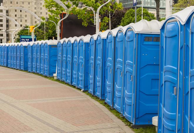 Seasonal porta potty units set up at a Woodinville, Washington venue