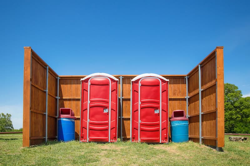 Short-term porta potty units staged for delivery in Woodinville, Washington
