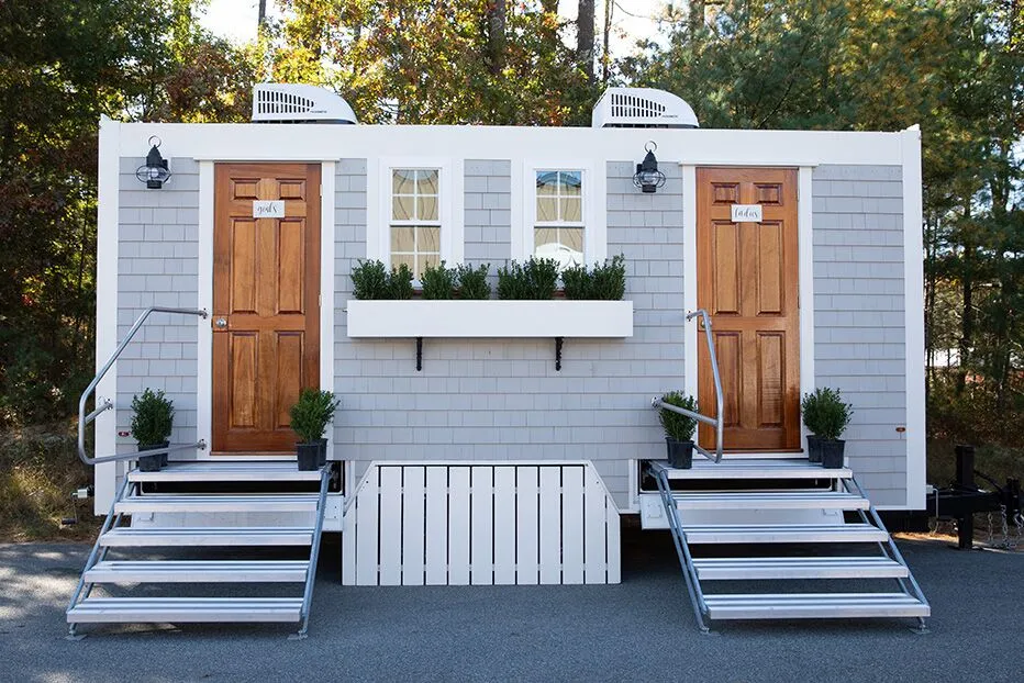 Wedding restroom units discretely staged at a venue in Woodinville, Washington